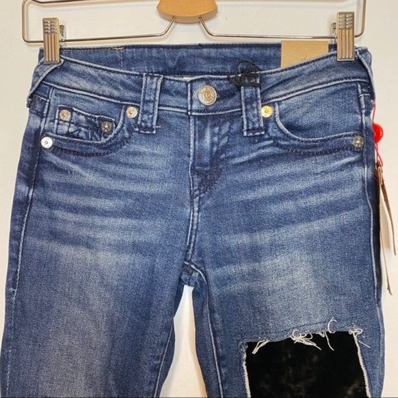 NWT True Religion Halle Velvet Backed Rips Skinny Jean size 24 - Picture 4 of 14